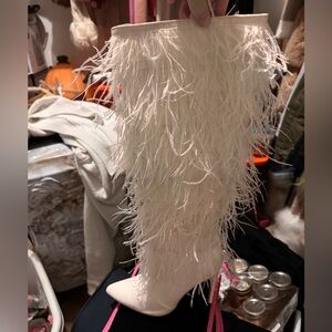 Thigh High White Feather/Fringe Boots size 8